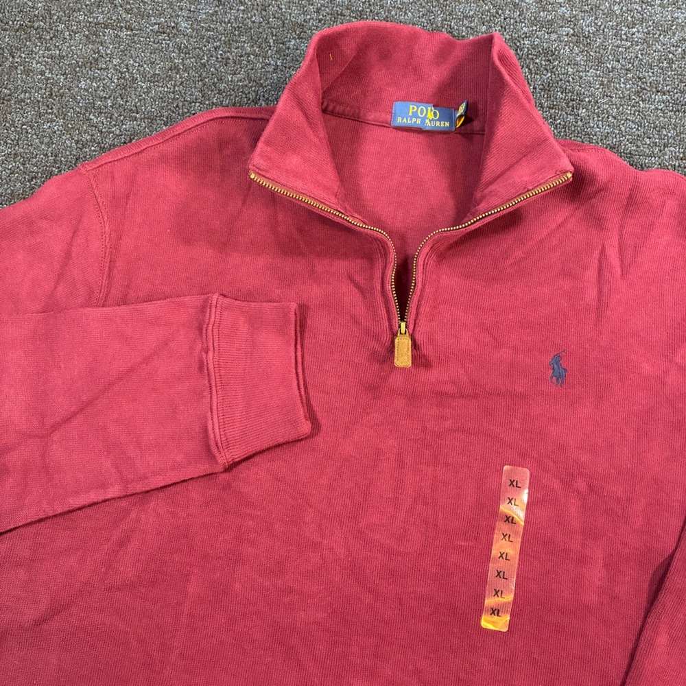 Polo Ralph Lauren Quarter Zip Pullover Mens XL Red Cotton Pony Logo Sweater NWOT